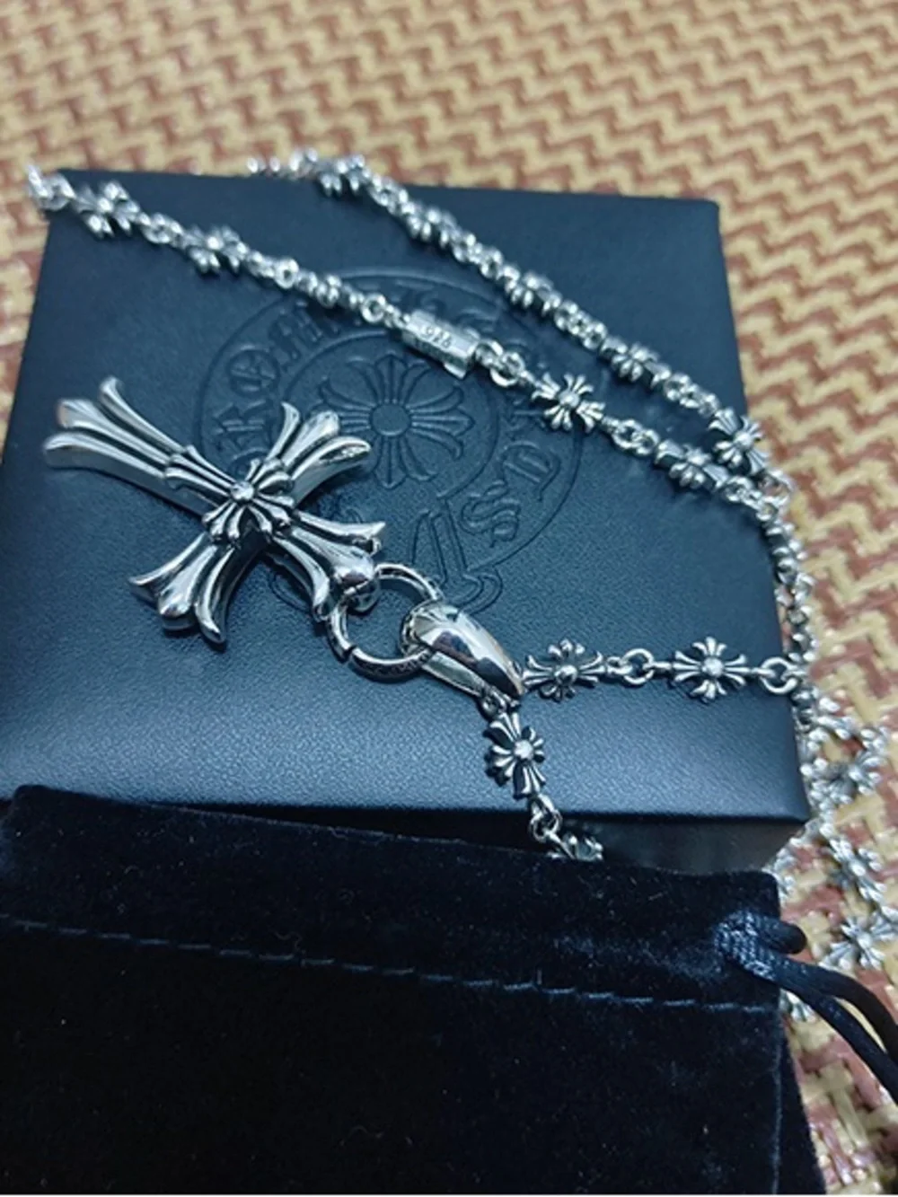 Chrome Hearts Silver Floral Cross Pendant Necklace